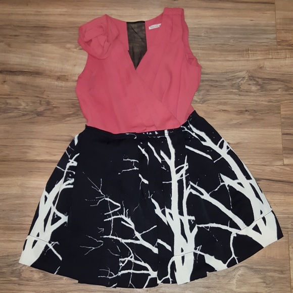 RACHEL Rachel Roy Dresses & Skirts - Rachel Roy Dress , Coral top, black print bottom